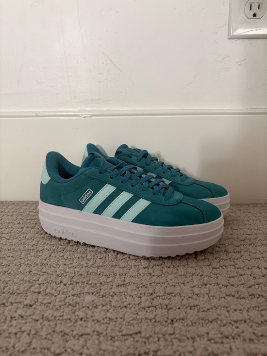adidas Shoes - adidas Teal Platform Sneakers with Light Mint Stripes